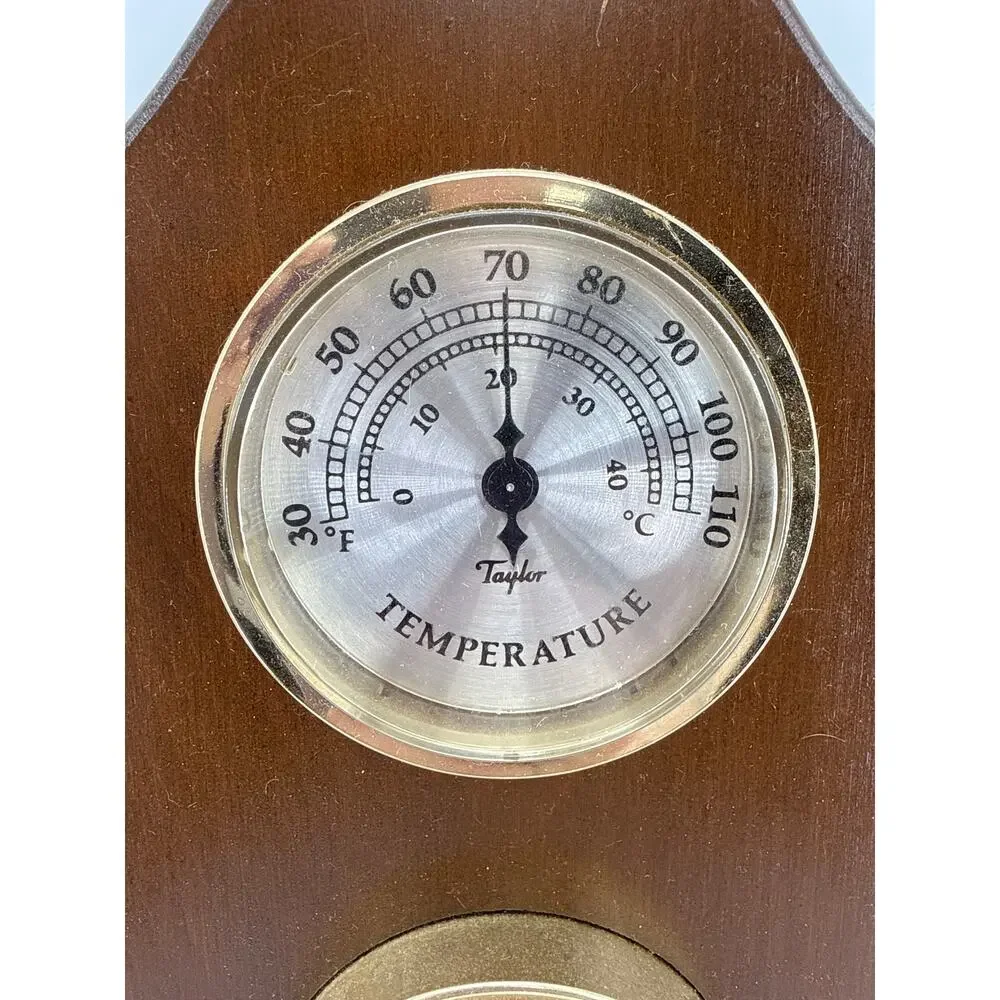 Taylor Weather Station Thermometer Barometer Hygrometer Wood Brass Retro